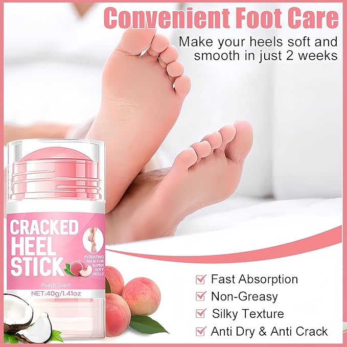 2Pcs Peach Extract Heel Balm Stick for Feet and Hands, Moisturizing Heel, Balmfor Dry Cracked Feet, Hydrating Stick for Foot & Hands, For Women & Men, Travel Size