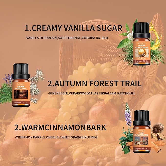 Fall Essential Oils Set – 6x10ml Aromatherapy Oils, Essential Oils Scents for Diffuser, Candle Making Scents, Fragrance Oil for Soap & Candle Making, Fall Scented