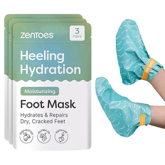 ZenToes Moisturizing Foot Mask for Dry Cracked Feet | Shea Butter, Jojoba Oil & Squalane Infused Hydrating Sheet Masks | Spa Experience At Home | Mess Free Design | Vanilla Citrus Scented, 3 Pairs