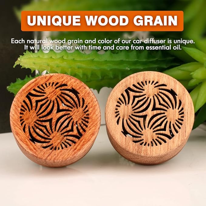 Essential Oil Car Diffuser, 2 PCS Car Aromatherapy Wood Diffuser with Vent Clip