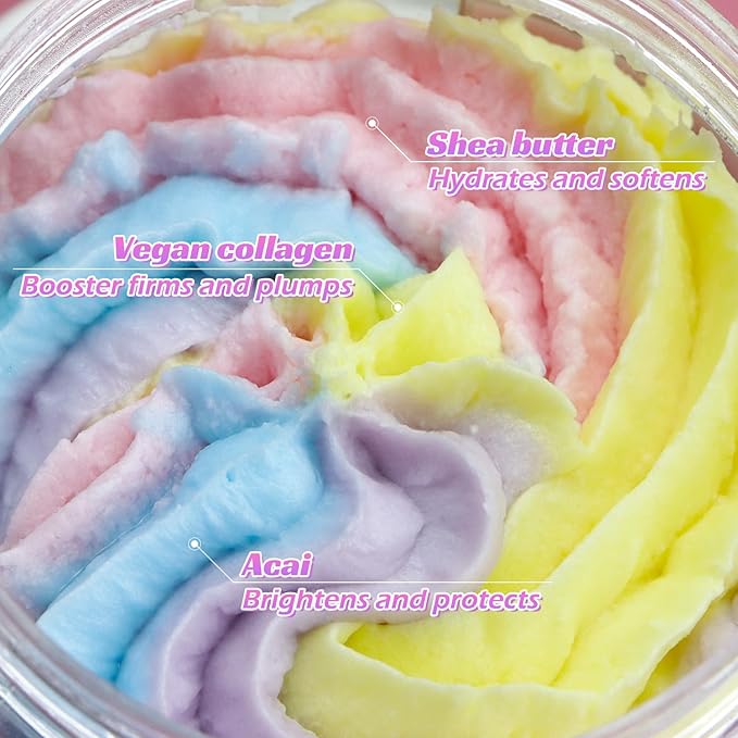 Whipped Rainbow Body Butter, Watermelon & Marshmallow, Fruity Scent, Infused with Fruit extracts, Non-Greasy,Creamy & Moisturizing Shea Butter,Nourishing Skincare for All Skin,5.6 oz