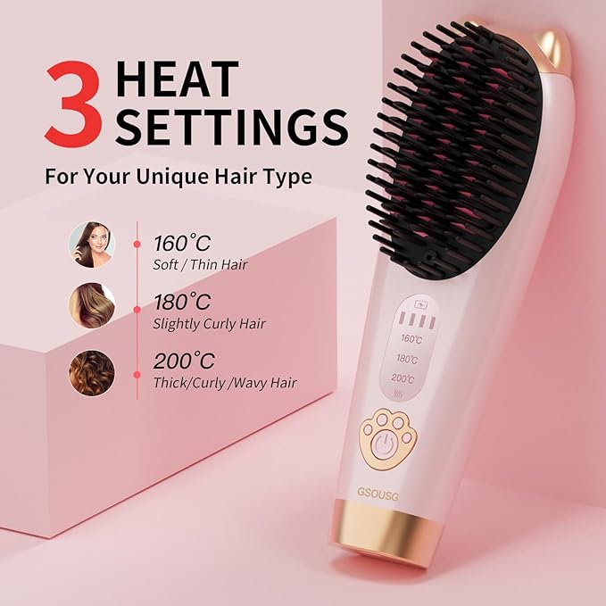 Cordless Hair Straightener,Portable Hair Straightening Brush for Travel, Mini Hot Straightening Comb for Women,Anti-Scald, LED Display & Fast Heating,6000mAh