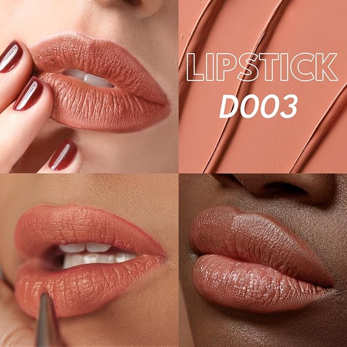 2PCS Marbled Matte Lip Stick Makeup - Velvety Finish | Naked-lip Feel, Full Coverage, D003+D004