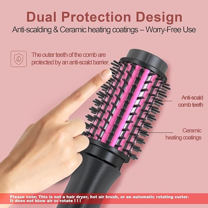 Cordless Hair Curling Iron Brush, Mini Travel Hot Straightener Comb, 3-in-1 Portable Wave Curling Wand, 1.5″ Ionic Heated Brush, USB Rechargeable Hair Curler, Black – No Automatic Rotation