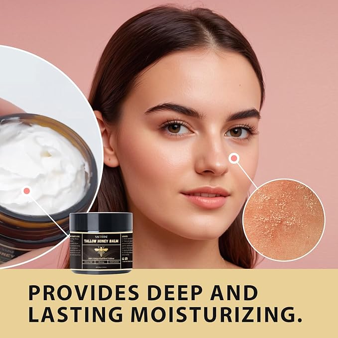 Organic Tallow Honey Balm for Nourishing Face and Body Cream,100% Grass-Fed Beef Tallow Body Butter For Dry Skin Moisturizing With Olive Oil,Honey,Calendula For Sensitive Skin Repair -60G(2.16Oz)