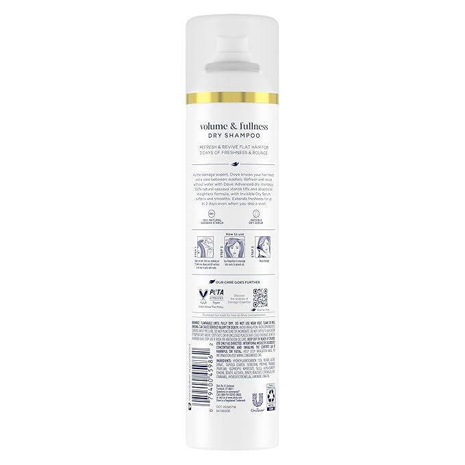 Dove Advanced Advanced Dry Shampoo Volume & Fullness Refresh & Revive Flat Hair Without Water for 2 Days of Freshness & Bounce 7.3 oz