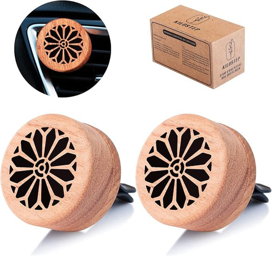 Essential Oil Car Diffuser, 2 PCS Gothic Flower Car Aromatherapy Wood Diffuser with Vent Clip