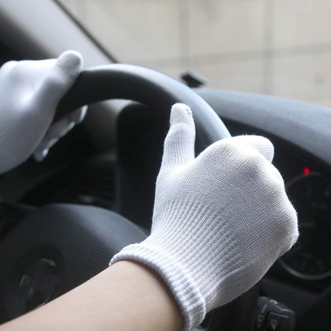 Evridwear Unisex Moisturizing Cotton Gloves with Touchscreen Fingertips for Eczema Beauty Cosmetic Dry Hands Sensitive Irritated Skin Therapy Overnight Bedtime, 6 Pairs, Lightweight-White, S/M