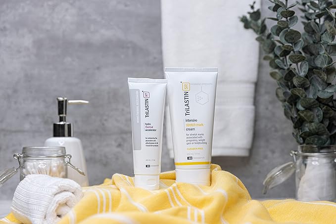 TriLASTIN Stretch Mark Cream for Pregnancy - 5.5 Oz & 3 Oz Hydro-Thermal Accelerator & Absorption Serum - Intensive Moisturizing Formula with Hyaluronic Acid - Prevent Stretch Marks During Pregnancy