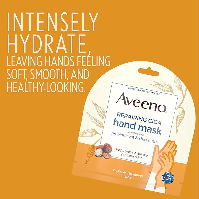 Aveeno Skin Relief Repairing Hand Mask, Moisturizing Gloves with Prebiotic Oat & Shea Butter for Very Dry Skin, Hand Care for Sensitive Skin, Fragrance-Free, 1 Pair of Single-Use Gloves (Pack of 4)