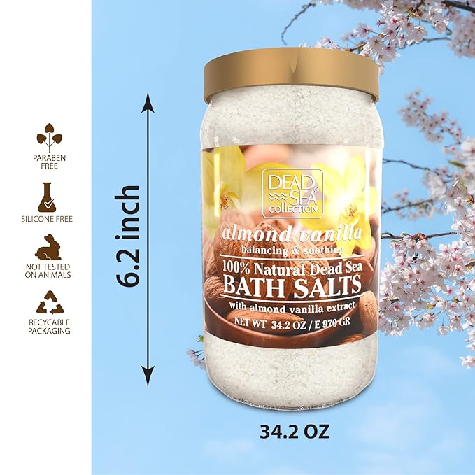 Dead Sea Collection Bath Salts with Almond & Vanilla – Pure Dead Sea Salt and Sweet Almond Oil - Nourishing Soothing and Relaxing Skin and Muscle – 34.2 Oz