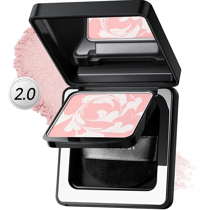 2.0 Black Magnet Soft Focus Powder, Waterproof Translucent Pressed Setting Powder, 24H Longlasting Talc-Free Face Powder, Oil Control Compact Makeup,01 Pink For Dry&Com Skin, 0.28Oz