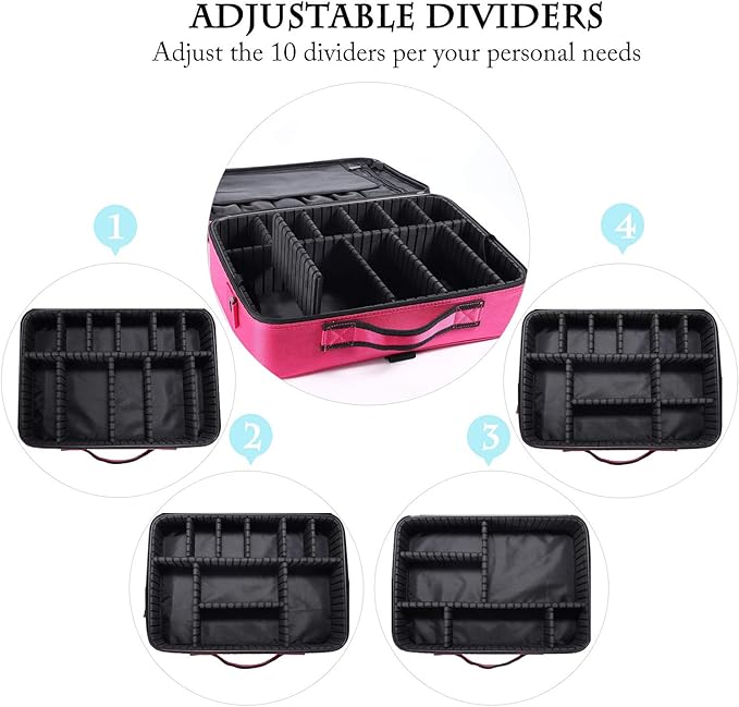 JOURMON Travel Makeup Case Portable Makeup Train Case Organizer Cosmetic Bag with Adjustable Dividers and Shoulder Strap for Makeup Brushes Toiletry Travel Accessories(Rose Red, L)