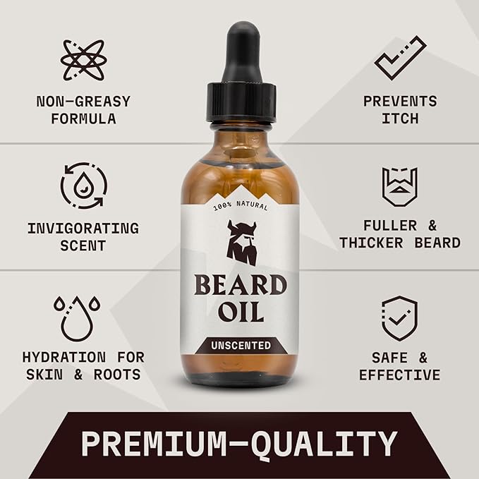 Striking Viking Unscented Beard Oil for Men - 2 Fl Oz, Fragrance-Free - Clear Beard & Mustache Conditioner with Jojoba & Argan Blend, Almond & Tea Tree Oils for Growth & Sensitive Skin