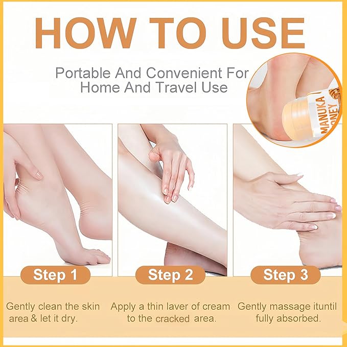 2Pcs Manuka Honey Foot Balm Stick, Moisturizing Hand and Foot Cream for Dry Cracked Heels, Heel Stick Balm for Women & Men, Callus Hydrating Cream for Hands, Elbows & Knees