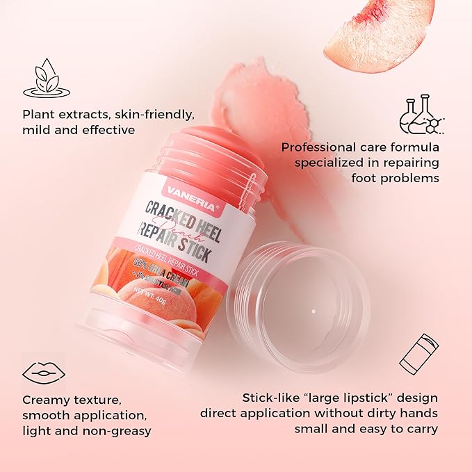 VANERIA Cracked Heel Repair Stick,Heel Balm for Dry Cracked Feet Treatment with Shea Butter & Coconut Oil,Deeply Moisturize & Soften Feet,Exfoliates Dead Skin 40g(Shea Scent)
