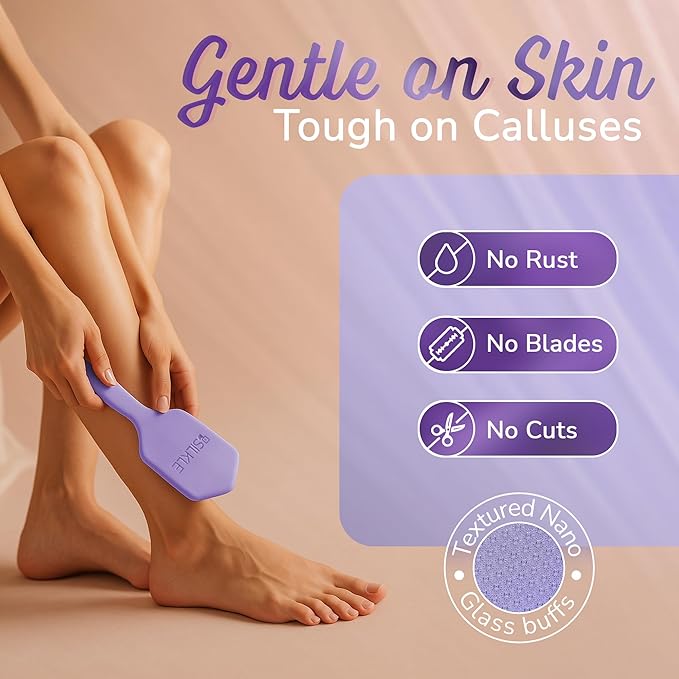 Silicone Foot Callus Remover - Nano Glass Foot File for Dead Skin and Cracked Heels - Callus Remover for Feet & Hard Skin - Ergonomic Foot Scrubber & Exfoliator for Soft, Smooth Feet - Purple