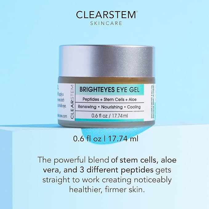 CLEARstem - BRIGHTEYES - Nourishing Anti-Aging Eye Gel - For Puffy Eyes, Crow's Feet, & Dark Circles - Made with Collagen, Stem Cells, Peptides & Aloe Vera - Vegan - Gluten Free - Men & Women - 0.6 oz