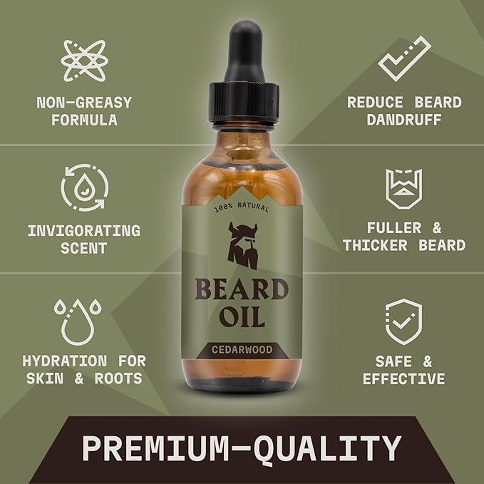 Striking Viking Beard Oil for Men - 2 Fl Oz, Cedarwood Scent - Beard Growth & Conditioning with Argan, Almond Plus Tea Tree Oil & Jojoba Oil for Beard Growth - Softener & Moisturizer