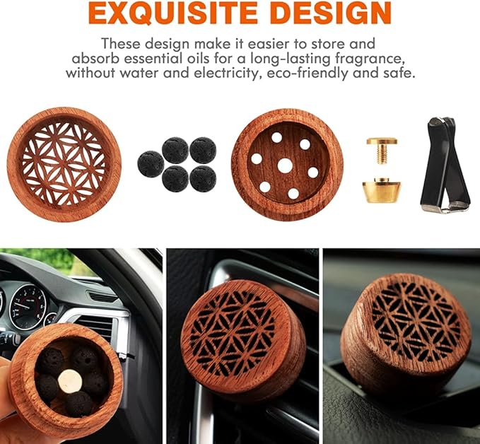 Essential Oil Car Diffuser, 2 PCS Car Aromatherapy Wood Diffuser with Vent Clip