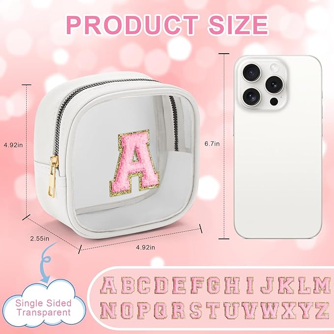 YOOLIFE Initial Make Up Bag Travel Toiletry Bag, Clear Makeup Bag Preppy Cosmetic Bags Organizer Travel Essentials Gifts for Women Teen Girlfriend Teacher Mom Birthday Mothers Day Gifts White L