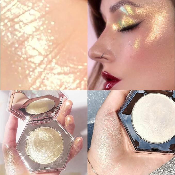 Erinde Champagne Gold Face Highlighter Makeup Palette, Shimmer Diamond Glitter Highlighter Powder for Face Body, Face Highlighters Makeup & luminizers Palette, Long-Lasting Lightweight, 03#