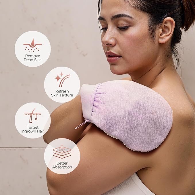 LOTTA Dual-Sided Exfoliating Gloves - Natural Viscose & Sisal for Deep Body Scrub & Massage - Gentle for Sensitive Skin - Replaces Loofah (Purple-Medium)