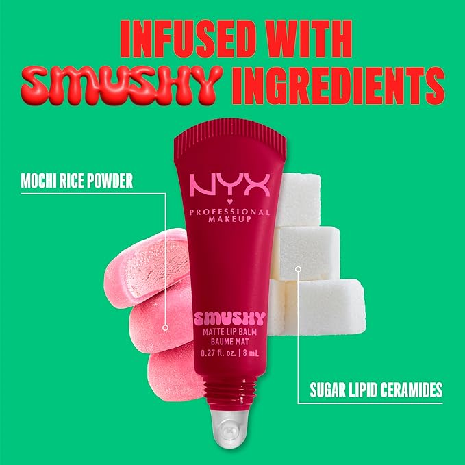 NYX PROFESSIONAL MAKEUP Smushy Matte Lip Balm, Tinted Lip Moisturizer with Soft, Matte Finish - Squeeze N' Sizzle (Cherry Red)