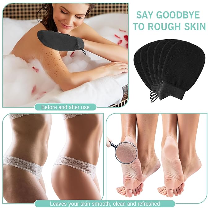 20 Pcs Exfoliating Glove Bulk Summer Exfoliator Mitt Body Scrubber 150d Viscose Fiber Deep Skin Korean Scrub Mitt for Spa Massage Dead Skin Remover for Men and Women(Black)