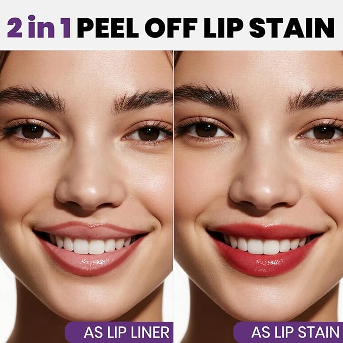 Lip Stain Peel Off, All Day Lip Liner Tint with Tweezer, Long Lasting Waterproof Transfer-Proof, Matte Lip Stains Makeup, Highly Pigmented Color, Hot Pink