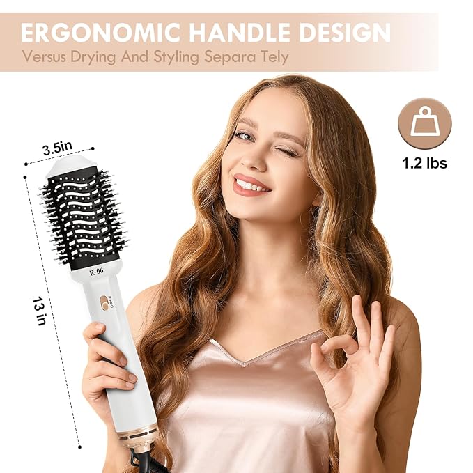 Hair Dryer Blow Dryer Brush in One, 4 in 1 Hair Dryer and Styler Volumizer with Oval Barrel, Professional Salon Hot Air Brush for All Hair Types, Bright White