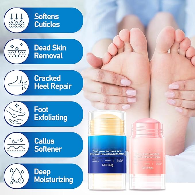 Crack Feet Prevention Stick & Moisturizing Foot Balm – Anti Crack Foot Cream for Dry Cracked Heels and Feet, Removes Dead Skin, Softens Hard Skin (Pink+Blue)