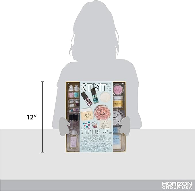 STMT DIY Signature Spa Set by Horizon Group USA, Mix & Make Your Own Spa Supplies with Salt Scrubs, Fragrances & Shimmer Lotions. Multicolored