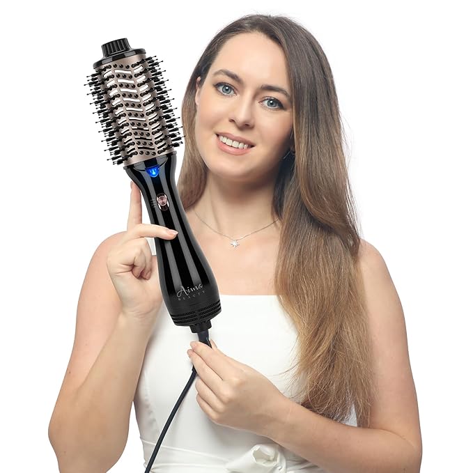 One Step Hair Dryer & Volumizing Hot Air Brush, Blow Dryer, Ceramic Straightener, Curler & Hot Comb 4 in 1 Salon Ionic Brush, Hair Styling Tools, Black