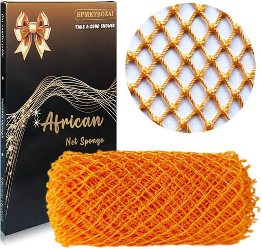 African Net Sponge Authentic, African Exfoliating Sponge Real African Net Black Owned, African Bath Sponge Back Scrubber, Body Exfoliator Shower Bath Accessories (Orange Color)