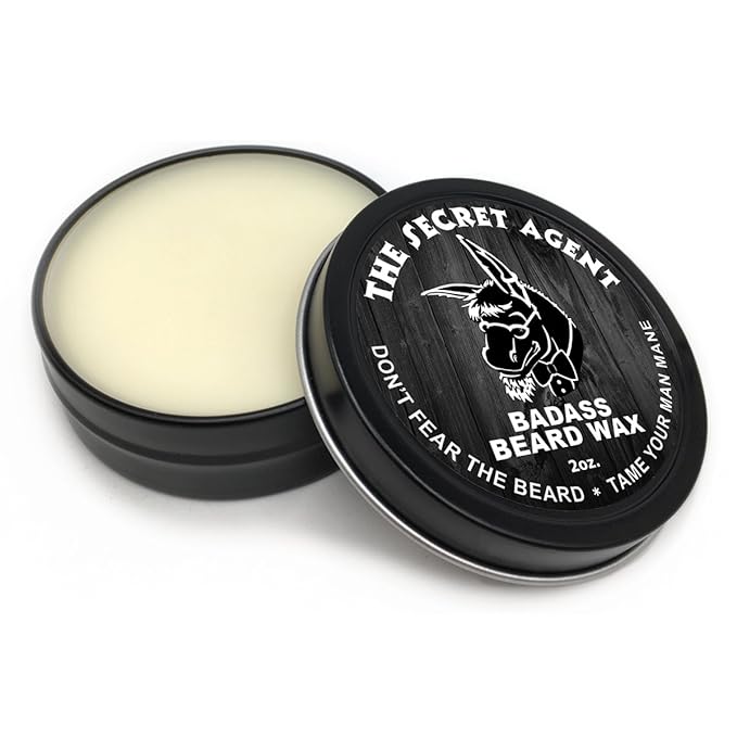 Badass Beard Care Beard Wax For Men - The Secret Agent, 2 oz - Softens Beard Hair, Leaves Your Beard Looking and Feeling More Dense