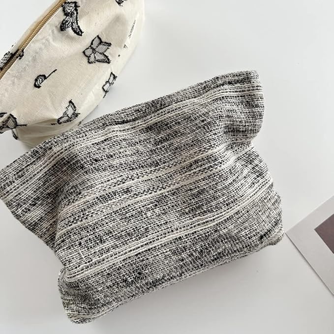 Makeup Bags for Purse Zipper Cosmetic Pouch Large Travel Canvas Make Up Organizer Tool Pouch for Women and Girls,Ripple Grey