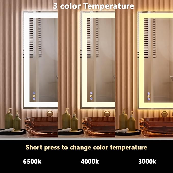 55"x 36" LED Mirror for Bathroom, 3 Colors Wall-Mounted Large Vanity Mirror with Lights, Controlled Separately, Front and Backlit, Anti Fog, Stepless Dimmable, Memory(UL ETL)