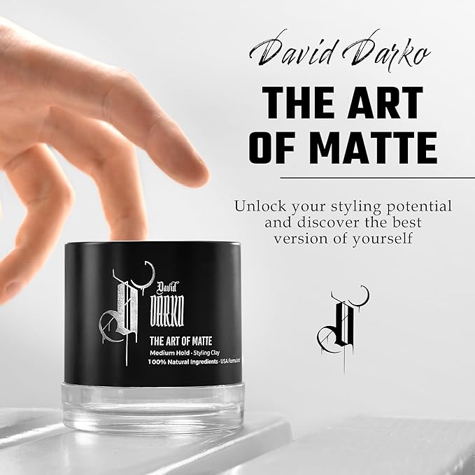 David Darko Hair Clay for Men – 100% Natural Matte Finish | Medium Hold, Easy to Wash Out | Texturizing & Styling Clay | USA-Formulated 2.82 oz