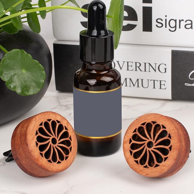 Essential Oil Car Diffuser, 2 PCS Elegant Car Aromatherapy Wood Diffuser with Vent Clip