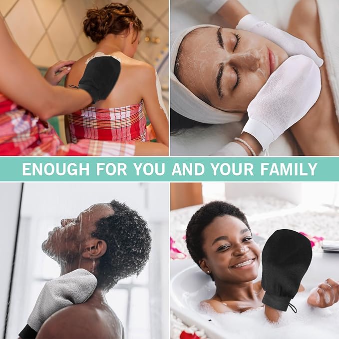 20 Pcs Exfoliating Glove Bulk Summer Exfoliator Mitt Body Scrubber 150d Viscose Fiber Deep Skin Korean Scrub Mitt for Spa Massage Dead Skin Remover for Men and Women(Black, White, Gray)