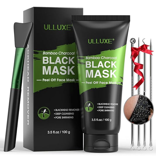 Blackhead Remover Mask Kit, Charcoal Peel Off Mask for Face Nose Blackheads Acne and Deep Pores Cleansing, Black Face Mask Peel, Charcoal Mask with Brush and Pimple Extractors, (3.5 Fl.oz)