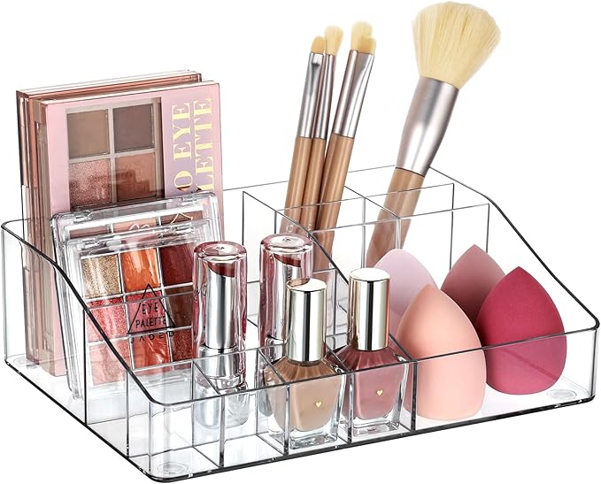 Vtopmart 1 Tier Clear Makeup Organizer, Cosmetic Storage for Dresser Countertop and Bathroom Vanity, Beauty Holder for Lipstick Brush Skincare