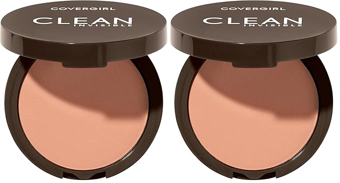 Covergirl Clean Invisible Pressed Powder, Lightweight, Breathable, Vegan Formula, Medium Light 135, 0.38oz (Pack of 2)