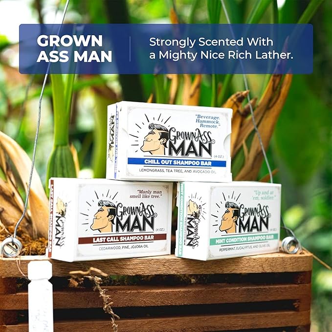 Solid Shampoo Bar Rich Lather 3 in 1: Hair, Beard & Body Wash - Plastic Free & Eco-Friendly, Natural & Organic Clean for All Hair Types, 4oz Bar (Chill Out, 3-Pack)