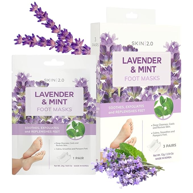 Lavender & Mint Foot Masks - Relieves Swollen Feet, Removes Odor, Relaxing & Hydrating - Dermatologist Tested Korean Skincare - Clean Beauty, Cruelty-Free, All Skin Types - 3 Pairs