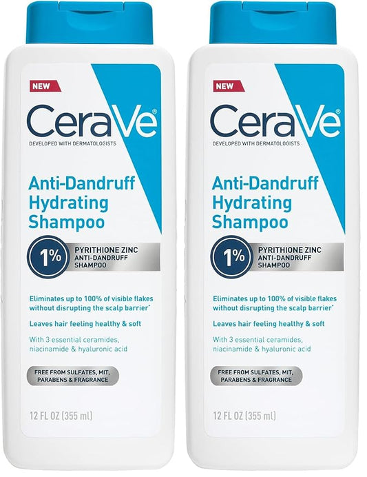 CeraVe Hydrating Anti Dandruff Shampoo, 1% Pyrithione Zinc Dandruff Treatment With Ceramides, Niacinamide & Hyaluronic Acid, Helps Eliminate Flakes & Provides Itchy Scalp Relief, Sulfate Free, 12 Oz