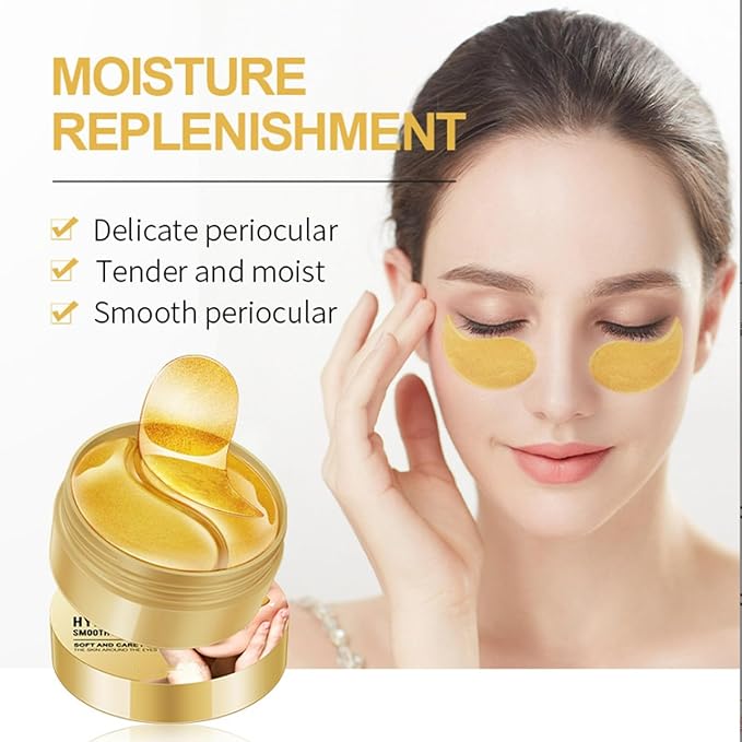 Under Eye Patches, 24K Gold Eye Mask, Reduce Puffy Eyes, Dark Circles, Eye Bags, Eye Patches with Collagen, Anti-Aging Rejuvenating Moisturizing Skin Care for Anti-Wrinkle Eye Masks 60PCS