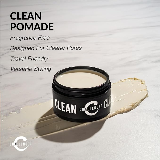 Challenger Fragrance Free Cream Pomade Combo | Non-Comedogenic Styling Product | Unscented Hair Gel | Medium Firm Hold & Clean Ingredients | For All Hair Types | 3oz and 1.5oz Jars
