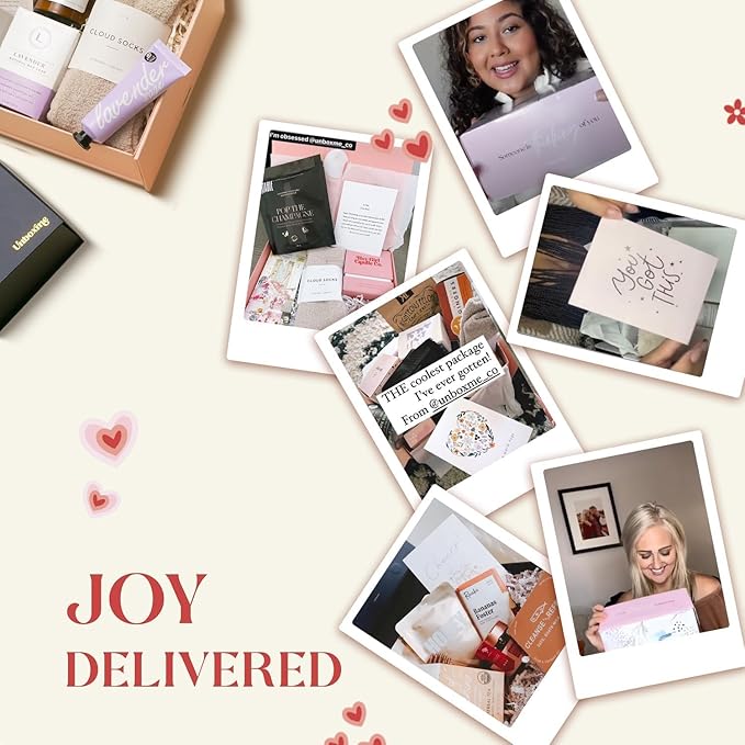 Unboxme Lavender Spa Gift Basket For Women - Relaxation Gifts I Self Care Package with Lavender Scented Candle, Wine Tumbler, Bath Bomb, Soap, Socks, Hand Cream & Bonus Card | Sympathy Gift